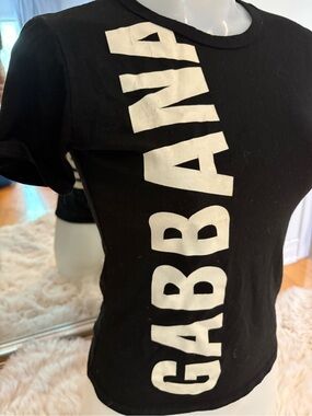 D&G Black Graphic Tee with White Vertical Logo
